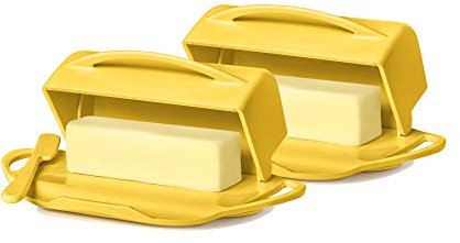 Butterie Butterdose mit Klappdeckel und passendem Streuer, 2er-Pack (gelb)