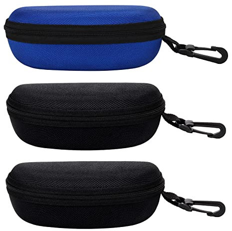 molshine 3-teiliges tragbares Hartschalen-Sonnenbrillen etui, Brillenetui mit Reißverschluss und Haken für Damen und Herren, Reisen, Sport