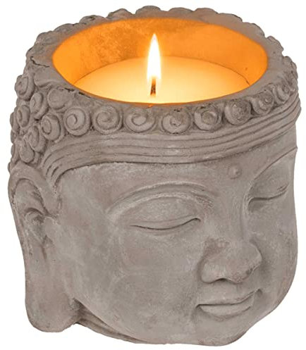 mtb more energy Deko Kerze ''Warm Thoughts'' - Thai Buddha aus Zement - Höhe 13 cm - Dekoration Windlicht Teelichthalter Kerzenhalter