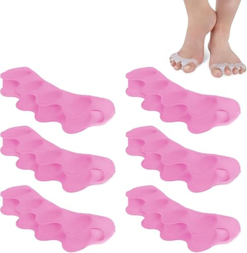 zoerbufan Toe Separators [3 Pair], Toe Stretcher for Overlapping Toes to Relax Toes,Silicone Toe Straighteners for Hallux Valgus,Soft Gel Toe Spacers for Correct Bunions (Pink)