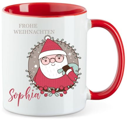 Taza de Navidad personalizada para niños con nombre | Taza de café de cerámica para niñas y niños | Taza de té Navidad Papá Noel (menta)