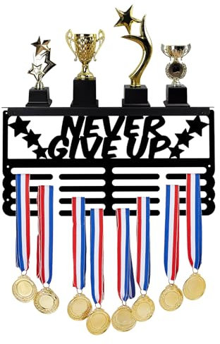 SUPERDANT Never Give Up Trophäen Und Medaillen Display Regal Medaillenaufhänger Halter Mit 4 Reihiger Anzeige von Rennmedaillen Und Medaillenaufhänger Mit Ablage Für Die Aufbewahrung von Mädchen