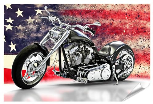 islandburner XXL Bild Poster Schwarzes Motorrad Amerikanische Flagge Passend für Harley Davidson Premium Bilder Fotodruck