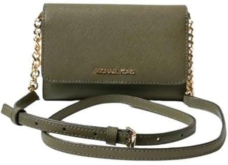 Michael Kors Jet Set Travel Medium Saffiano Leather Smartphone Crossbody Bag (Olive), Oliv/Blatt für mich (Leaf It to Me)