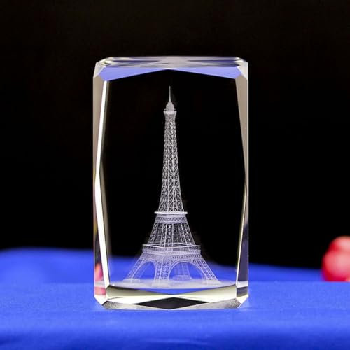 BOOFIRE Crystal Statue of Liberty Figurine/Empire State Building Statue of New York 3D Etched Crystal Cube Engraving for Home Decoration Travel Gift (Eiffelturm)