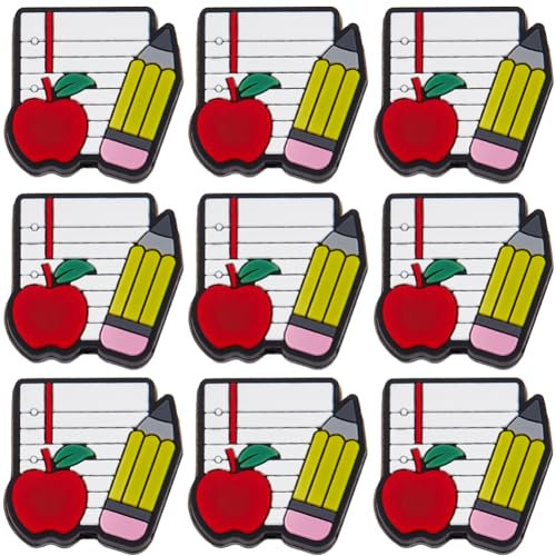 SUNNYCLUE 12Pcs Teacher Silicone Focal Beads Bulk Beaded Pens Silicone Charms Characters Apple Book Partten Spacer Beads for Beadable Pen Keychain Making DIY Student School Necklaces Bracelets Gift