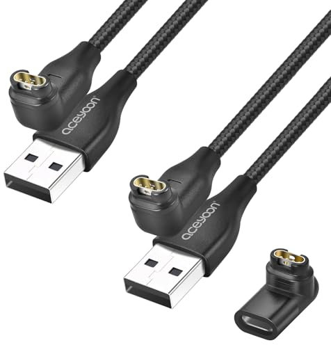 aceyoon 2 Pack Chargeur Montre pour Garmin Fenix 7 7S 7X, 6 6S 6X Pro, Cable Chargeur Coudé en Nylon Tressé Compatible avec Garmin Forerunner 935 945 745 45 45S 245, Approach S10 etc (1M Noir)