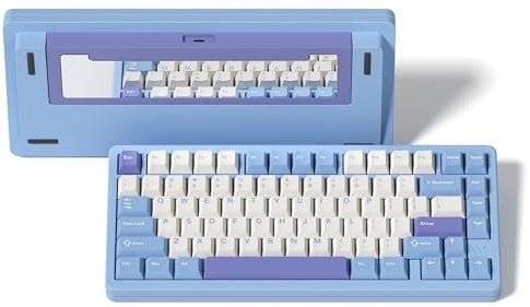 LQXQ SK75 75% Aluminium Wireless Mechanical Tastatur ANSI US, Pre-lubed POM Switches RGB Creamy Gaming Keyboard, 3-Modes BT5.0/2.4G/USB-C, Hot Swappable Keyboard mit Dichtung, Blau