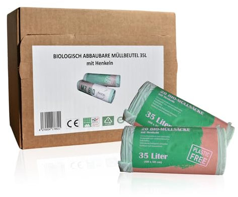 Biomüllbeutel 35L, 100 Stück, biologisch abbaubar, reißfest, wasserdicht, kompostierbar, umweltfreundlich