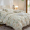 Freyamy Housse de Couette Fleurie 220x240+2 Taie d'oreiller 65x65cm Beige Coloré Feuilles Floral Parure de lit 2 Personnes Adulte Sets de Housse Couette en Microfibre avec Fermeture Éclair