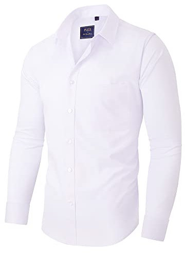 siliteelon Men's Shirt White Men Shirt for Men Adult Regular Fit Dress Shirts Strecth Business Formal Cotton Button Down Shirts Work Office Wedding