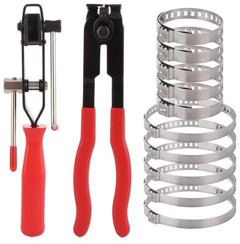 YAYODS 12CV Boot Clamp Pliers, 2 Ear Boot Tie Pliers and 10 CV Boot Clamps(5 Large and 5 Small), Auto CV Hose Joint Boot Clamps, Repair Accessories Tool for Car Truck SUV