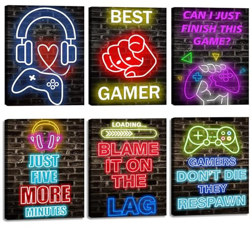 ANHUIB Gaming Wall Art for Bedroom for Boys Xbox Canvas Poster Framed Gaming Posters Gamer Room Wall Art Gamer Art Prints Set of 6(8X10inch) Xbox Canvas Print Game Accessories Decor For Boys Bedroom