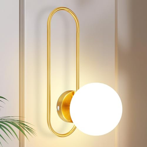 ZMH Wandleuchte Innen Wandlampe Flur - Glas Schlafzimmer Wandbeleuchtung Gold Modern Flurlampe Wand Lampen E14 Glaskugel Beleuchtung für Bett Wohnzimmer Treppenhaus Hotel (Ohne Leuchtmittel)