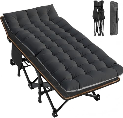 Feldbett Klappbar, Extra Breites Campingbett 408KG Belastbar, Gästebett Klappbar mit Bequemer Matratze & 1200D Oxford-Gewebe für Innen & Außen, Zuhause, Terrasse & Garten (Schwarz)