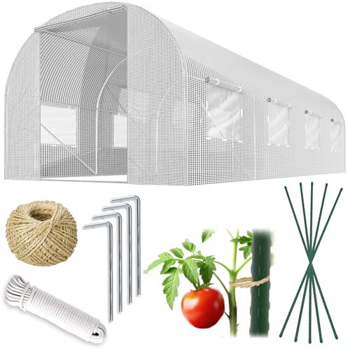 Plonos Serre Tunnel en Film Plastique avec Cadre en Acier - avec Support pour Plantes - 2 x 4,5 x 2 m - 9 m² - Blanc