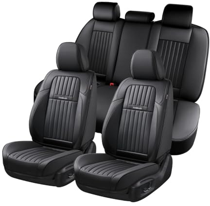 Coverado Sitzbezüge Vorne und Hinten 5 Stück, Auto-Sitzbezüge Set Universal Nappa Leder Kompatibel mit Den Meisten Limousinen SUV Pick-up Truck, TypeB Grau