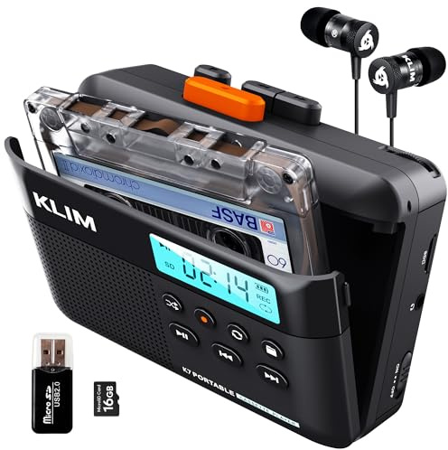 Kassettenspieler 16GB SD-Karte - Cassette Player - Kassetten Digitalisieren - Tragbarer Kassettenrekorder - Mikrofon & Lautsprecher - Wiederaufladbarer Akku - Ohrhörer - Schwarz-Orange