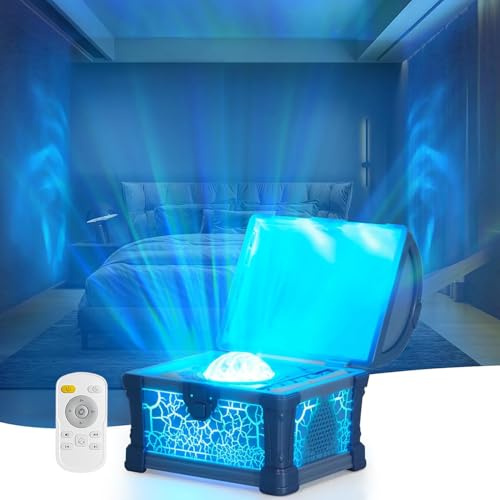 Sternenhimmel Projektor Schatzkiste Nordlicht Lampe, Galaxy LED Nachtlicht Projektor mit 8 White Noise, Lautsprecher, Timer und Fernbedienung, Polarlicht Lampe für Schlaf- Gaming Zimmer Geschenke,Blau