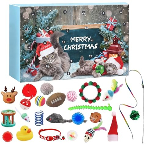 Adventskalender Für Katzen 2025, Weihnachtskalender Mit 24 Spielzeugen Wie Spielzeugmäusen & Halsbändern, Interaktiver Countdown Kalender,Das Perfekte Für Katzenliebhaber