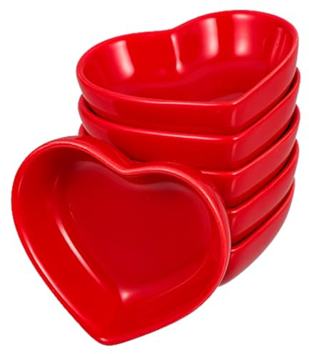 FUNOMOCYA Set 6 Pezzi Piatti a Forma di Cuore Plastica, Ciotole per Condimenti Resistenti al Calore in Ceramica, per Salsa e Snack a Forma di Cuore