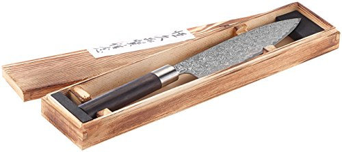 TokioKitchenWare Küchenmesser Damast: Handgefertigtes Marken-Damast-Chefmesser mit 19-cm-Klinge (Santokumesser, Santoku-Messer)