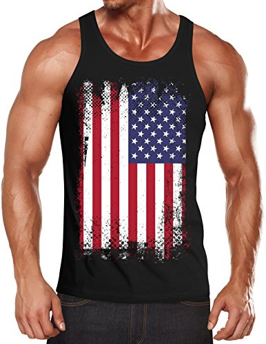 MoonWorks Herren Tanktop Tank Top - Amerika Flagge USA Flag United States of America Vintage - Body Fit