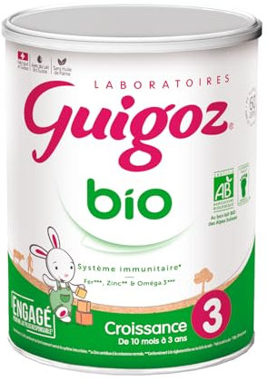 GUIGOZ BIO 3 Croissance - Lait de croissance en poudre de 10 mois à 3 ans - Boîte de 800g