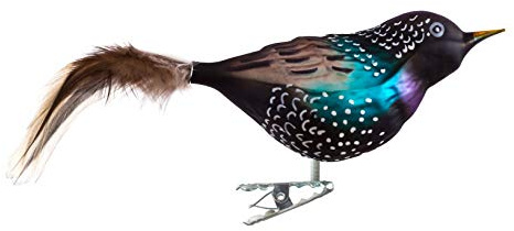 Birds of Glass® Glas-Vogel, Star mit Naturfeder, Glasschmuck Made in Germany aus eigener Herstellung, deko Vogel mit Clip, Glasvogel, echter Lauschaer Christbaumschmuck, für den Innenbereich