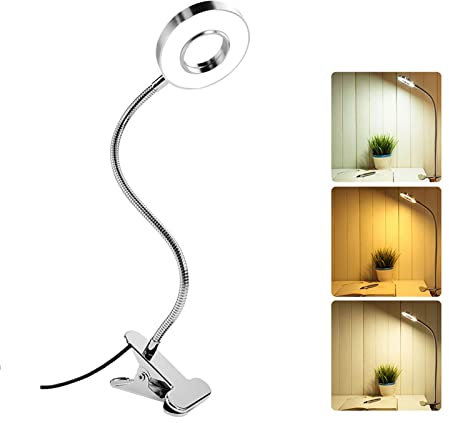 Lampada Tattoo LED con Pinza e Interruttore, 3 Colore e 10 Intensità, Flessibile Faretto Lampada da Lettura Libro Letto, 48 LED USB Clip Lampada, Luce di Estensione Ciglia, Argento