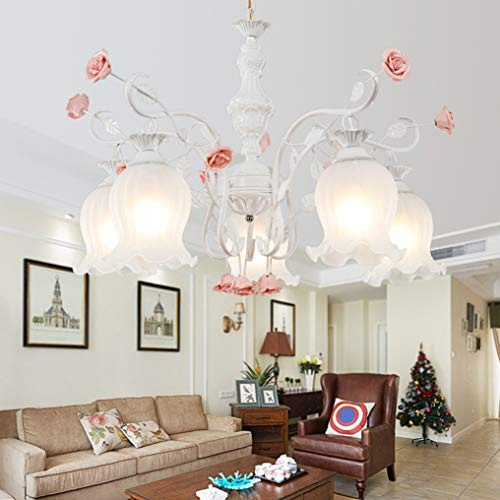 LANMOU Kronleuchter Florentiner Deckenleuchte Klassisch Pink Rose Lüster Wohnzimmer Schlafzimmer Esszimmer Beleuchtung, Weiß