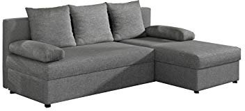 MOEBLO Ecksofa mit Schlaffunktion mit Bettkasten Couch L-Form Polstergarnitur Wohnlandschaft Polstersofa mit Ottomane Couchgranitur - ARON (Hellgrau (Sawana 21), Ecksofa Rechts)