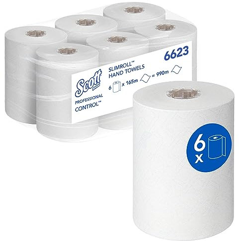 Essuie-mains roulés Scott Control Slimroll 6623 – Essuie-mains en papier jetables – 6 rouleaux d'essuie-mains x 165 m (990 m au total)