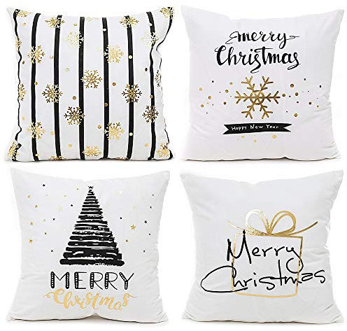 IWILCS 4 Stück Weihnachten Kissenbezüge, Kopfkissenbezug mit Heißprägung, Goldprägung Muster Weihnachten Kissenbezüge, Zierkissenbezüge für Zuhause und Sofa, Schlafzimmer Dekoration, 45x45cm
