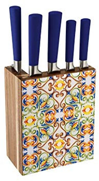 BRANDANI 53729 Ceppo Medicea Acacia/Vetro con 5 Coltelli