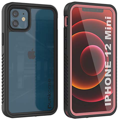 PunkCase iPhone 12 Mini Waterproof Case [Extreme Series] [Slim Fit] [IP68 Certified] [Shockproof] [Snowproof] Armor Cover W/Built In Screen Protector For iPhone 12 Mini (5.4) (Pink)