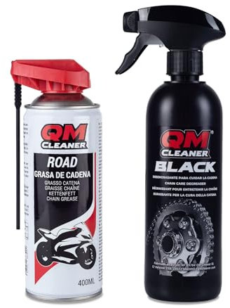 QM Cleaner | Kit limpieza de cadena - BLACK 500ml, Desengrasante de cadena, ROAD 400ml, grasa filante lubricante para la cadena