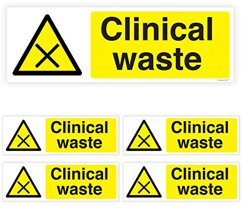 Pack of 5 Clinical Waste Stickers for Bin (150 x 50 mm) Self Adhesive Waterproof Clinical Waste Sticker for Bin Sara Prints