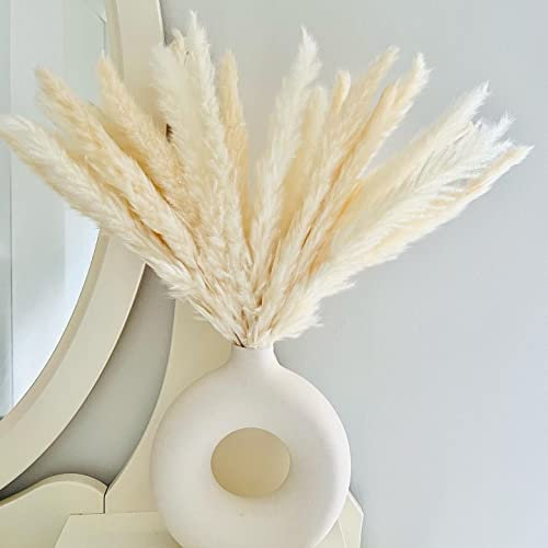 White Pampas Grass Fluffy Small Pampas Grass, Dried Pampass Grass Artificial Flowers Plant Decorative Flora For Vase, White Boho Décor Home Bedroom Decorations, Shelf Decor, 30 Stems 45cm/17.7
