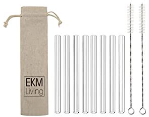 EKM Living Lot de pailles en acier inoxydable, incassables, réutilisables, passent au lave-vaisselle, sans plastique, GmbH (verre court)