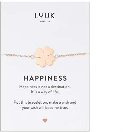 LUUK LIFESTYLE Bracelet filigrane avec pendentif trèfle à 4 feuilles, porte-bonheur unique, 20 cm, longueur réglable, idée cadeau simple et moderne, rose