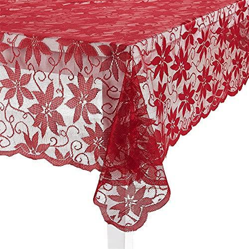 BMIDRUT Rote Spitze Häkeldeckchen Tischdecken Vintage Polyester Häkel-Tischdecken Rechteck Tischdecke Topper Hochzeit Party Küche Tischdekoration (152 x 305 cm)