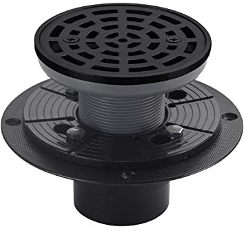 DEOKXZ Duschablauf, Bodenablauf, rund, schwarz, 10,2 cm, abnehmbare Gittersiebschrauben in Ablaufabdeckung, Sockel mit verstellbarem Ablaufflansch-Set, PVC, SUS304 Edelstahl