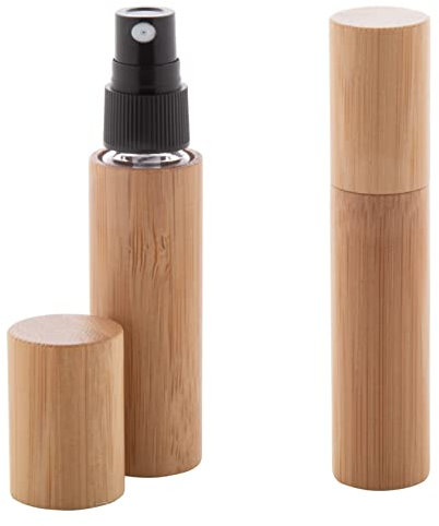 noTrash2003 Juego doble de 2 botellas de perfume de viaje de bambú con recipiente de cristal recargable y atomizador. Capacidad: 10 ml.