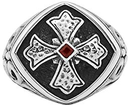 ORUS BIJOUX Anello da uomo in argento con croce di Malta e granato, Argento 925/1000, Granato