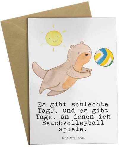 Mr. & Mrs. Panda Grußkarte Beachvolleyball - Geschenk, Sportart, Klappkarte, Auszeichnung, Volleyballturnier, Danke, Schenken,