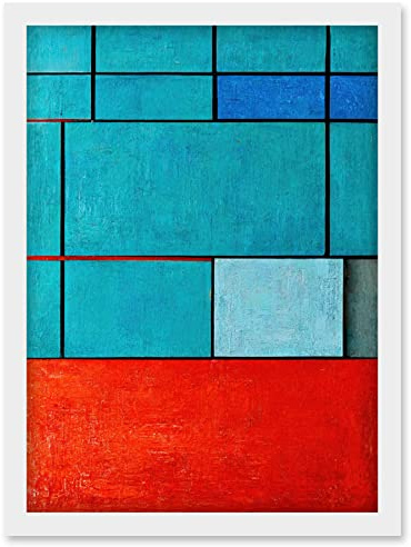 Doppelganger33 LTD Piet Mondrian Style Teal Red Abstract Harmony Artwork Framed Wall Art Print A4