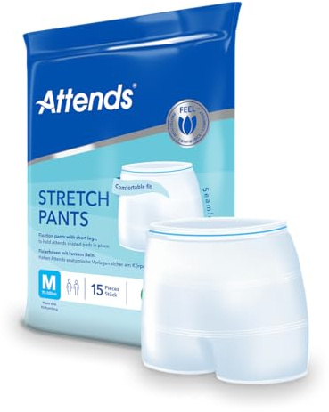 Attends Stretch Pants - Unisex Fixation Pants for Shaped Incontinence Pads (Medium) - Pack of 15