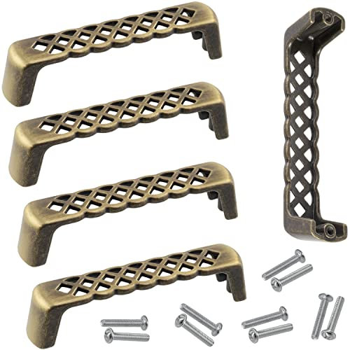 Aerzetix - C64404 - Set di 5 maniglie per mobili interasse 96mm stile vintage - porte armadio cassetto decorazione arredamento cucina montaggio cassettiera rustico - metallo - colore oro invecchiato