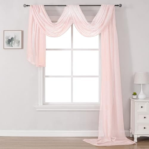 DONREN Écharpe de fenêtre transparente rose pêche pour fête/chambre de filles – Écharpe semi-transparente douce de luxe pour mariage (1 panneau, 132 x 724 cm de long)